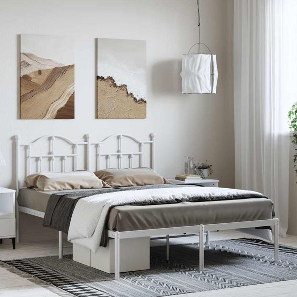 vidaXL Kovový rám postele s čelom biely 135x190 cm