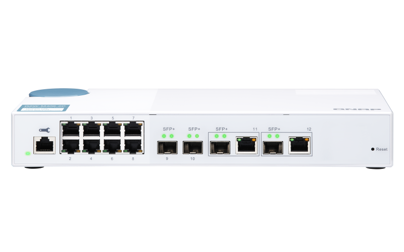 QNAP riadený switch QSW-M408-2C (12portov: 8x Gigabit port + 4x 10G SFP+ /2x 10GbE kombo porty)