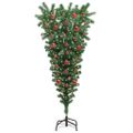 vidaXL Obrátený umelý vianočný stromček s guľami Zelená 150 cm PVC