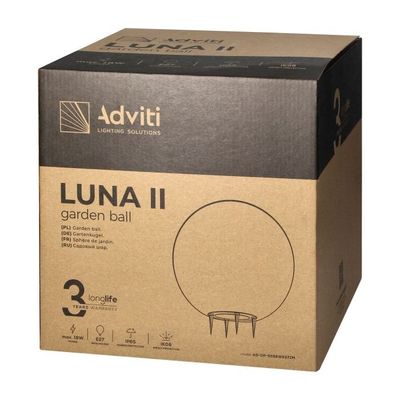 Vonkajšia lampa guľa LUNA II Adviti AD-OP-6586WE27ZM E27, max. 18 W, IP65, pr. 280, biela Venkovní lampa koule LUNA II Adviti AD-OP-6586WE27ZM E27, max. 18 W, IP65, pr. 280, bílá