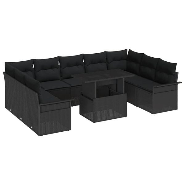 vidaXL Súprava záhradných pohoviek s vankúšom 10 pcs Čierna Poly Ratan