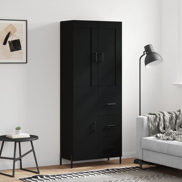 vidaXL Vysoká skrinka čierna 69,5x34x180 cm spracované drevo