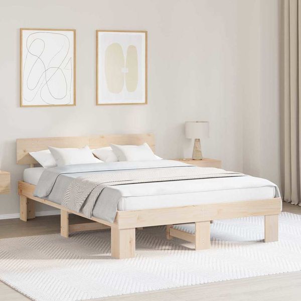 vidaXL Rám postele Prírodná 140 x 200 cm Masívne borovicové drevo