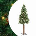 vidaXL Úzky vianočný stromček s 300 LED-i so stojanom Zelená 210 cm