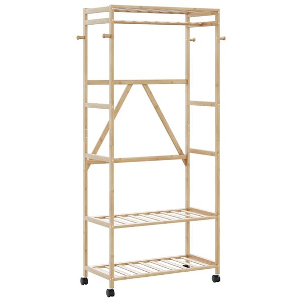 vidaXL vešiak na šaty s policami a kolieskami 90x40x179,5 cm bambus