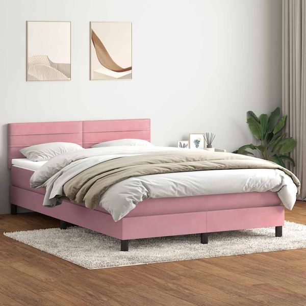 vidaXL Posteľný rám boxsping s matracom ružový 140x210 cm zamat