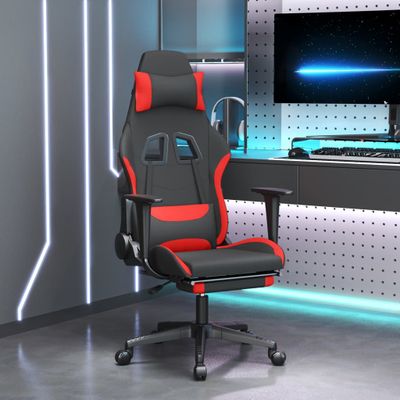 vidaXL Herná stolička s podnožkou čierna a červená látková