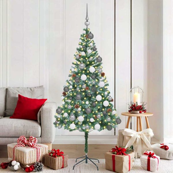 vidaXL Umelý vianočný stromček s 300 LED-i Zelená 180 cm PVC a oceľ