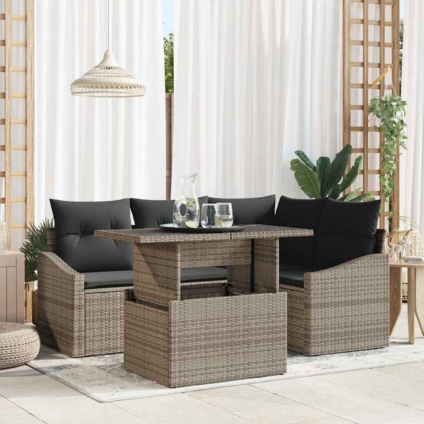vidaXL Súprava záhradných pohoviek s vankúšom s úložiskom 5 pcs Sivá
