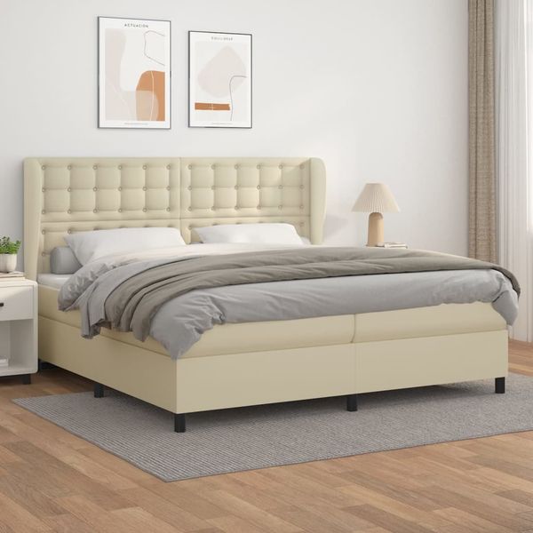 vidaXL Boxspring posteľ s matracom krémová 200x200 cm umelá koža