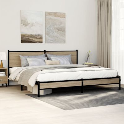 vidaXL Kovový posteľný rám bez matraca dub sonoma 200x200 cm