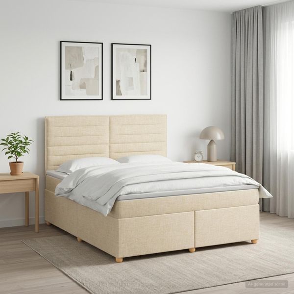 vidaXL Posteľ boxspring s matracom Krémová 140 x 200 cm Látka