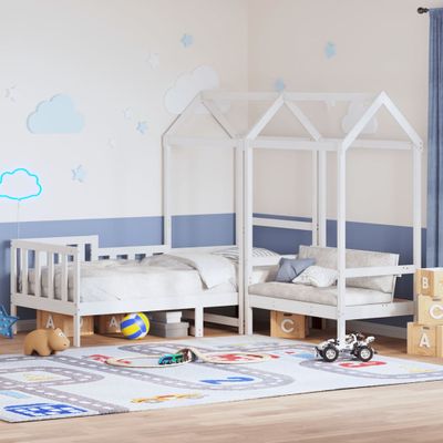 vidaXL Sada postele a lavice so strieškou biela 80x200 cm borovica