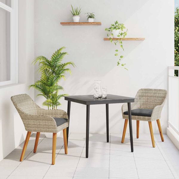 vidaXL Záhradný jedálenský set s vankúšom 3 pcs Svetlosivá polyratan