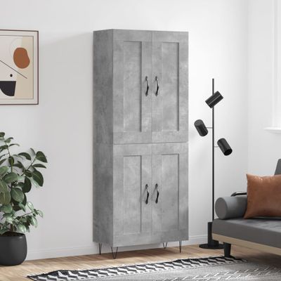 vidaXL Vysoká skrinka betónová sivá 69,5x34x180 cm spracované drevo