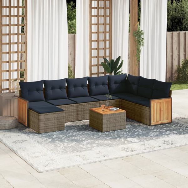 vidaXL 9-dielna záhradná súprava pohoviek s vankúšmi, sivá, polyratan