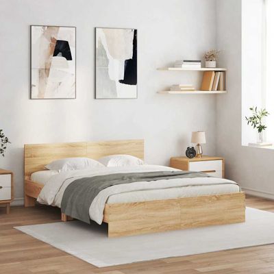 vidaXL Posteľný rám s čelom a LED dub sonoma 160x200 cm