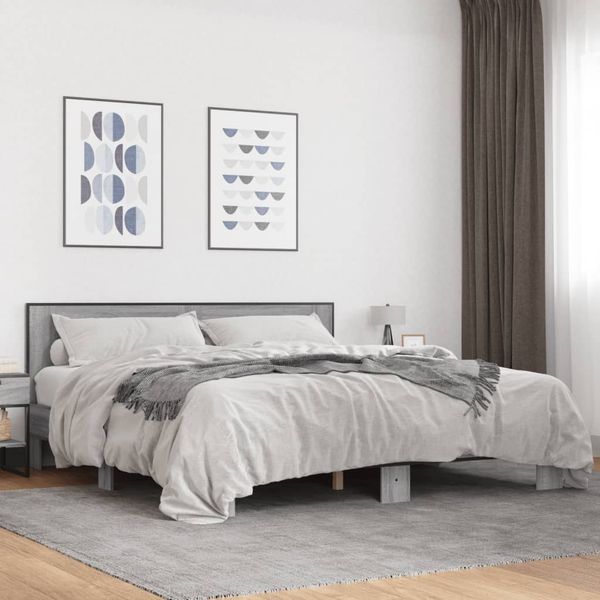 vidaXL Posteľný rám sivý dub sonoma 180x200 cm kompozitné drevo a kov