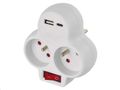 Rozbočovacia zásuvka EMOS P0073 2×, vyp., 1×USB-A + 1×USB-C, biela