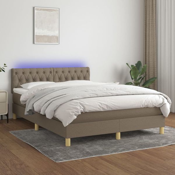 vidaXL Posteľ boxsping s matracom a LED sivohnedá 140x200 cm látka