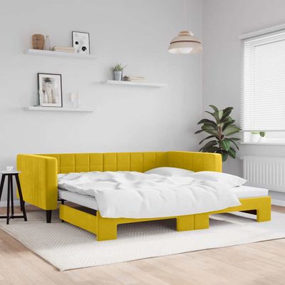 vidaXL Denná posteľ s rozkladacou posteľou žltá 100x200 cm zamat