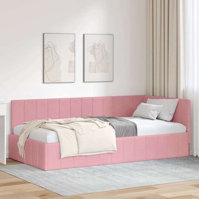 vidaXL Rohový rám postele s čelnou doskou Ružová 90 cm x 190 cm Zamat