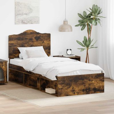 vidaXL Rám postele Dymová dub 90 x 200 cm Masívne borovicové drevo