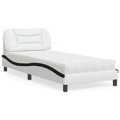 vidaXL Posteľ s matracom Hvar bielo-čierna 90x190 cm umelá koža