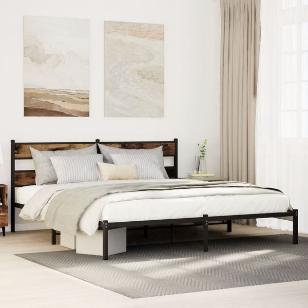 vidaXL Kovový posteľný rám bez matraca dymový dub 180x200 cm