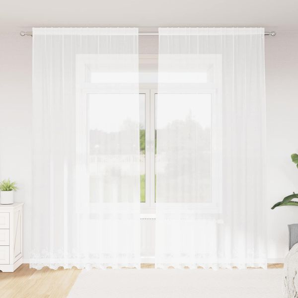 vidaXL Čipková záclona so záclonami Biela 280 x 200 cm Polyester
