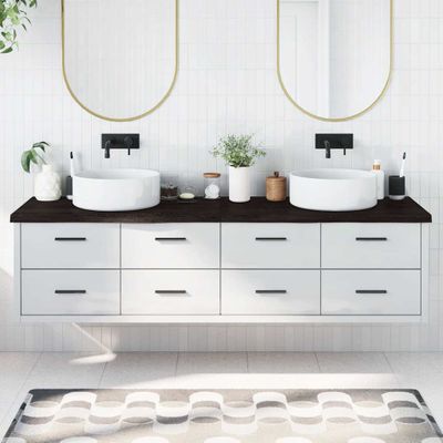 vidaXL Kúpeľňová doska tmavohnedá 200x50x(2-4) cm ošetrený masív
