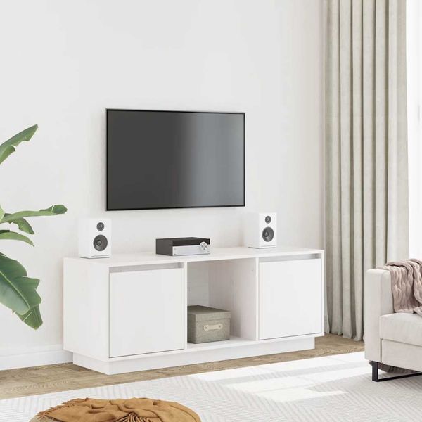vidaXL TV skrinka biela 110,5x35x44 cm masívna borovica