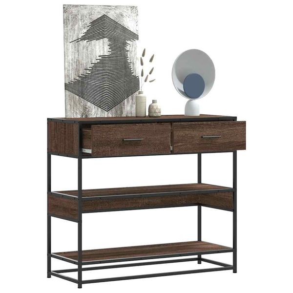 vidaXL Konzolový stolík hnedý dub 90x35x80 cm kompozitné drevo