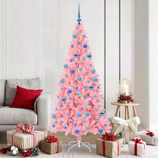 vidaXL Vianočný stromček s 300 LED-i so stojanom Ružová 180 cm PVC
