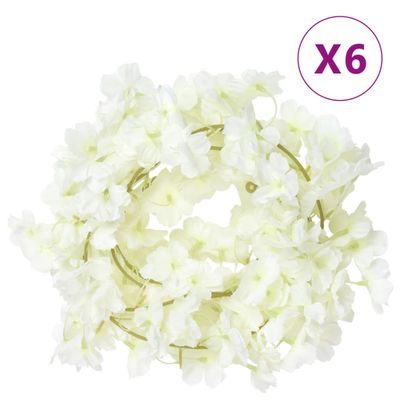 vidaXL Kvetinové girlandy 6 ks, biele 180 cm