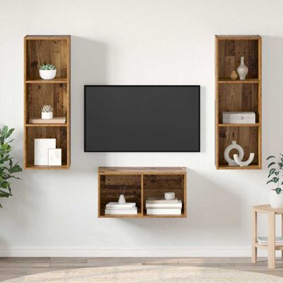 vidaXL Zostava TV skriniek Nástenný Staré drevo 37 x 37 x 107 cm