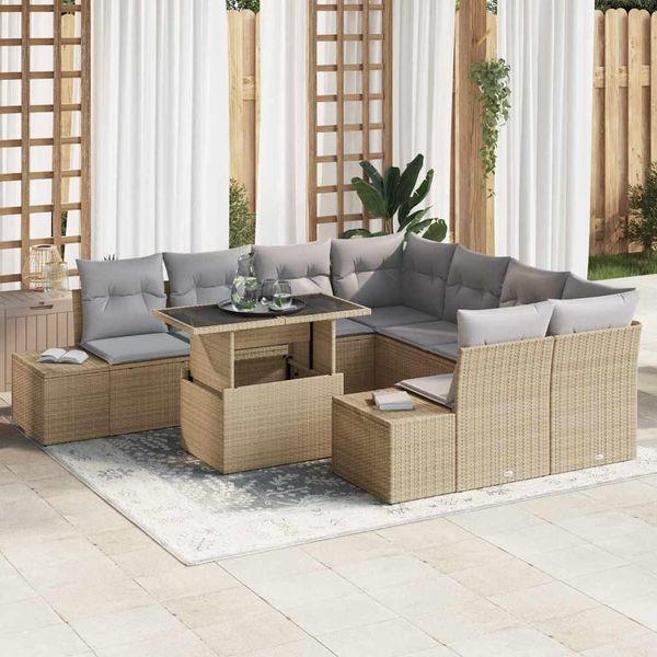 vidaXL Súprava záhradných pohoviek 9 pcs Beige a svetlo šedá polyratan