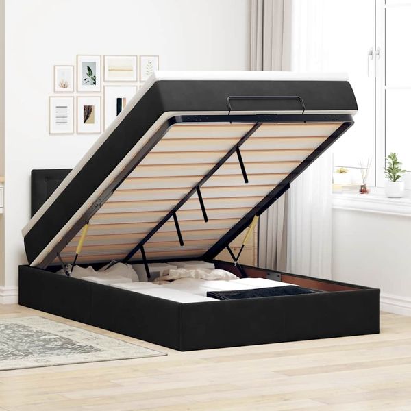 VidaXL Osmanská posteľ s matracom a LED diódami čierna 120x200cm zamat