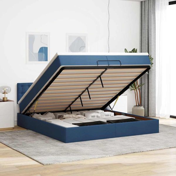 vidaXL Osmanský rám postele s matracmi modrá 200x200 cm látka