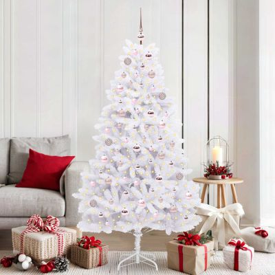 vidaXL Umelý Sklápací Vianočný Stromček Biela 180 cm PVC a oceľ