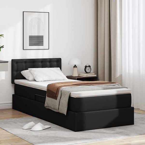 vidaXL Postel s úložným prostorem a matrací Čierna 90 x 200 cm