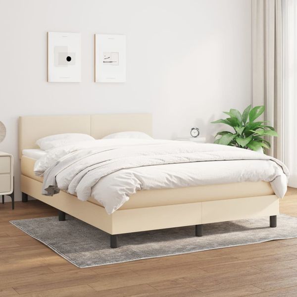 vidaXL Posteľný rám boxspring s matracom krémový 140x200 cm látka