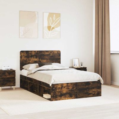 vidaXL Rám postele Dymová dub 120 x 190 cm Masívne borovicové drevo