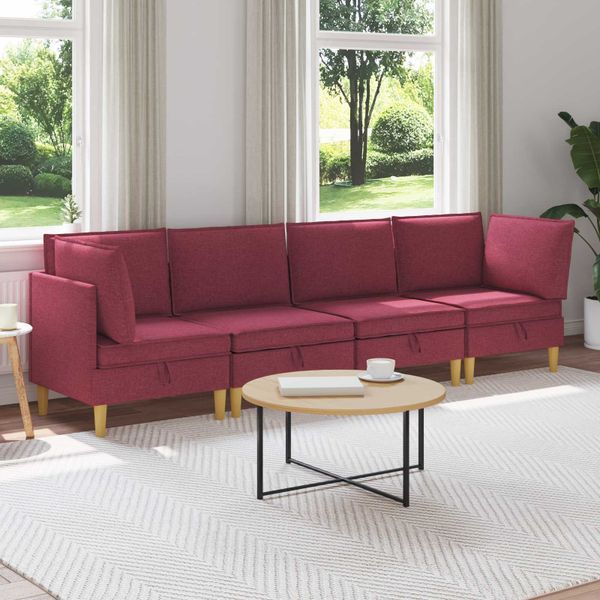 vidaXL Modulárny pohovkový set s úložným priestorom 4 pcs Víno červené