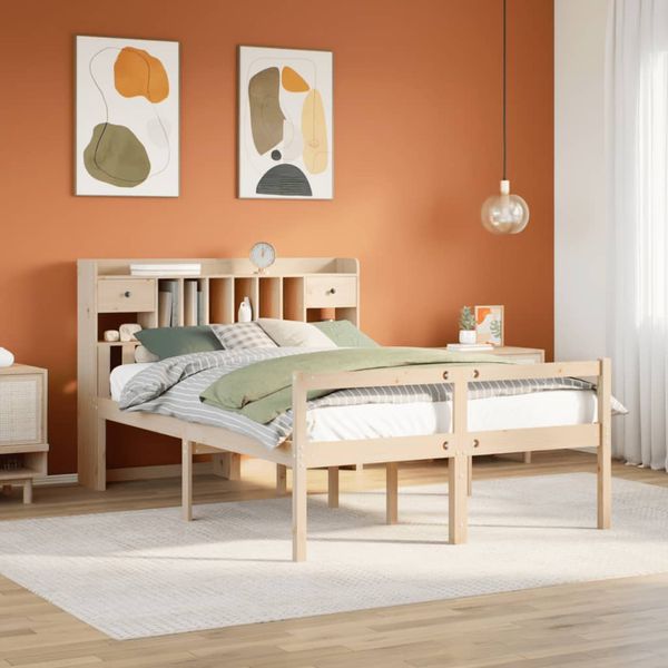vidaXL Posteľ s knižnicou bez matraca 140x190 cm borovicový masív