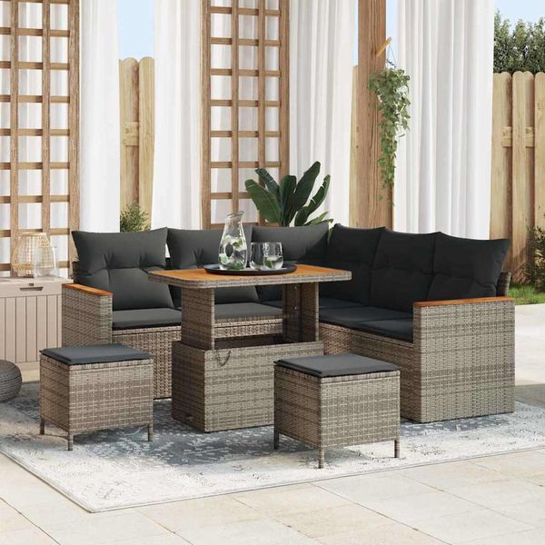 vidaXL Súprava záhradných pohoviek s vankúšom 8 pcs Sivá Poly ratan