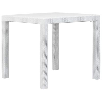 vidaXL Záhradný stôl biely 79x79x72 cm plastový s ratanovým vzhľadom