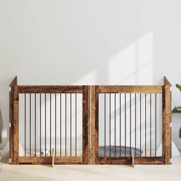 vidaXL Brána pre psov so stojanmi 4 pcs Staré drevo 100 x 100 cm