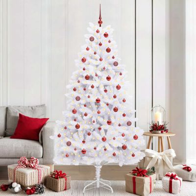 vidaXL Umelý Sklápací Vianočný Stromček Biela 210 cm PVC a oceľ