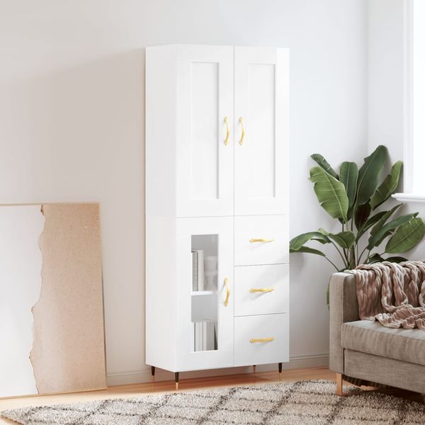 vidaXL Vysoká skrinka lesklá biela 69,5x34x180 cm spracované drevo